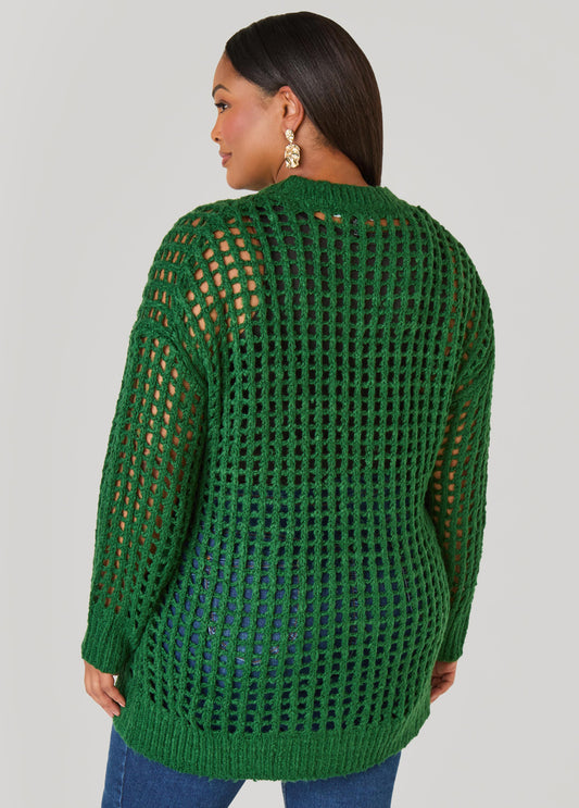 Open Knit Crewneck Sweater