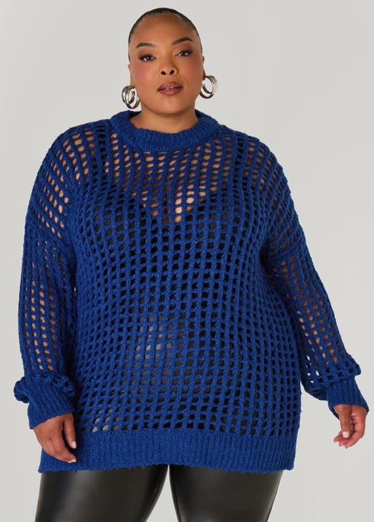 Plus Size Crewneck Open Knit Sweater