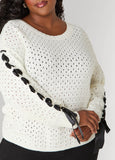 Lace Up Pointelle Sweater