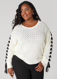 Plus Size Lace Up Pointelle Sweater