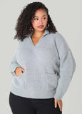 Plus Size V Neck Boucle Knit Pullover
