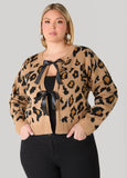 Plus Size Ribbon Detailed Animal Cardigan