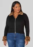 Plus Size Leopard Faux Fur Trimmed Sweater