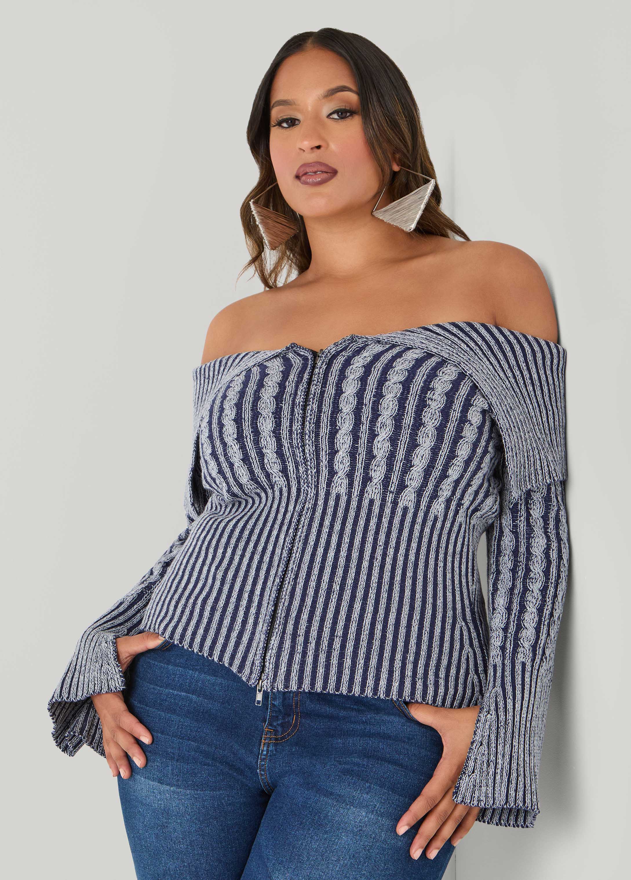Plus Size Foldover Zip Front Sweater