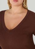 Ribbed Knit V Neck Sweater