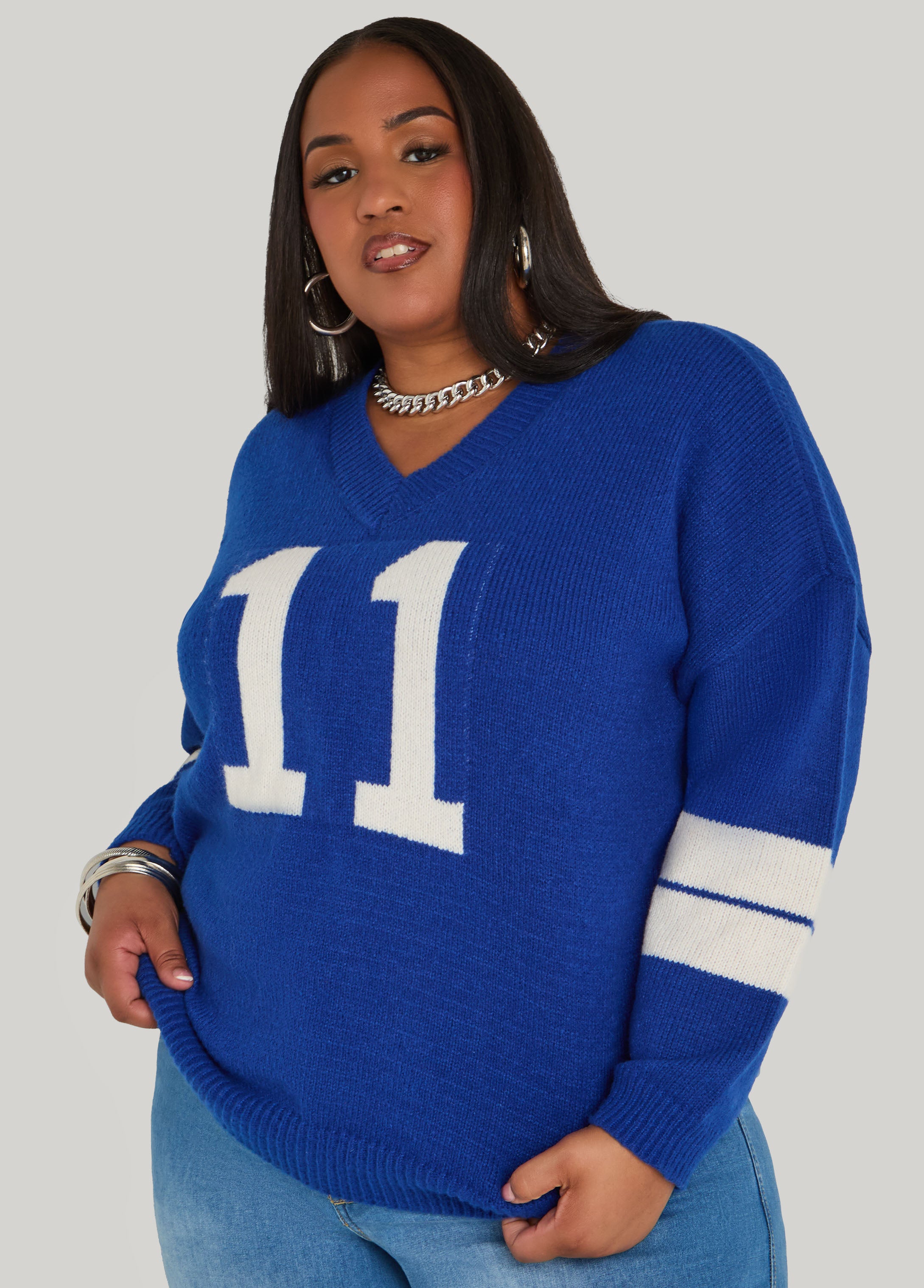 Plus Size 11 Jacquard Varsity Sweater