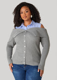 Plus Size Cold Shoulder Paneled Sweater
