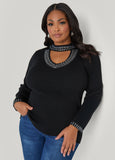 Plus Size Cutout Crystal Sweater