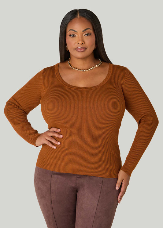 Ribbed Scoop Neck Sweater