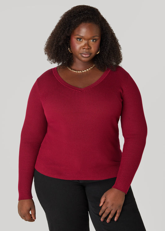 V Neck Ribbed Sweater