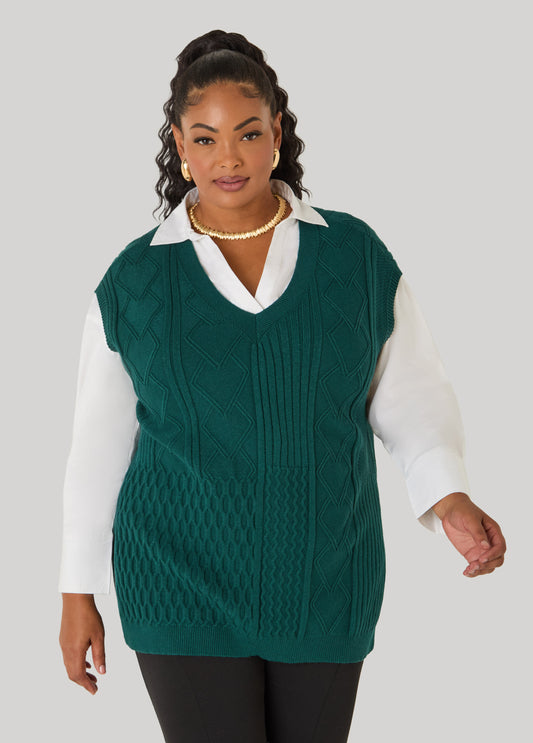 Cable Knit V Neck Vest