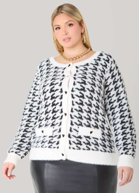 Plus Size Brushed Houndstooth Cardigan