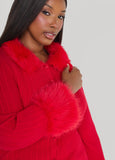 Faux Fur Trimmed Ribbed Cardigan