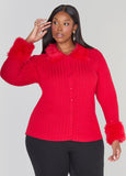 Plus Size Faux Fur Trimmed Ribbed Cardigan