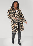 Plus Size Shawl Collar Animal Duster
