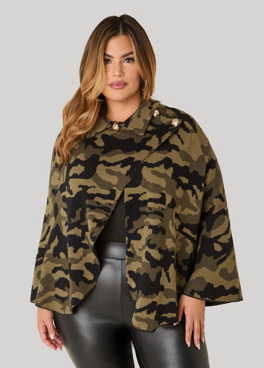 Camo Intarsia Knit Cape
