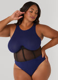 Plus Size Mesh Corset Paneled Bodysuit