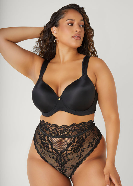 Plus Size High Waist Cutout Lace Thong