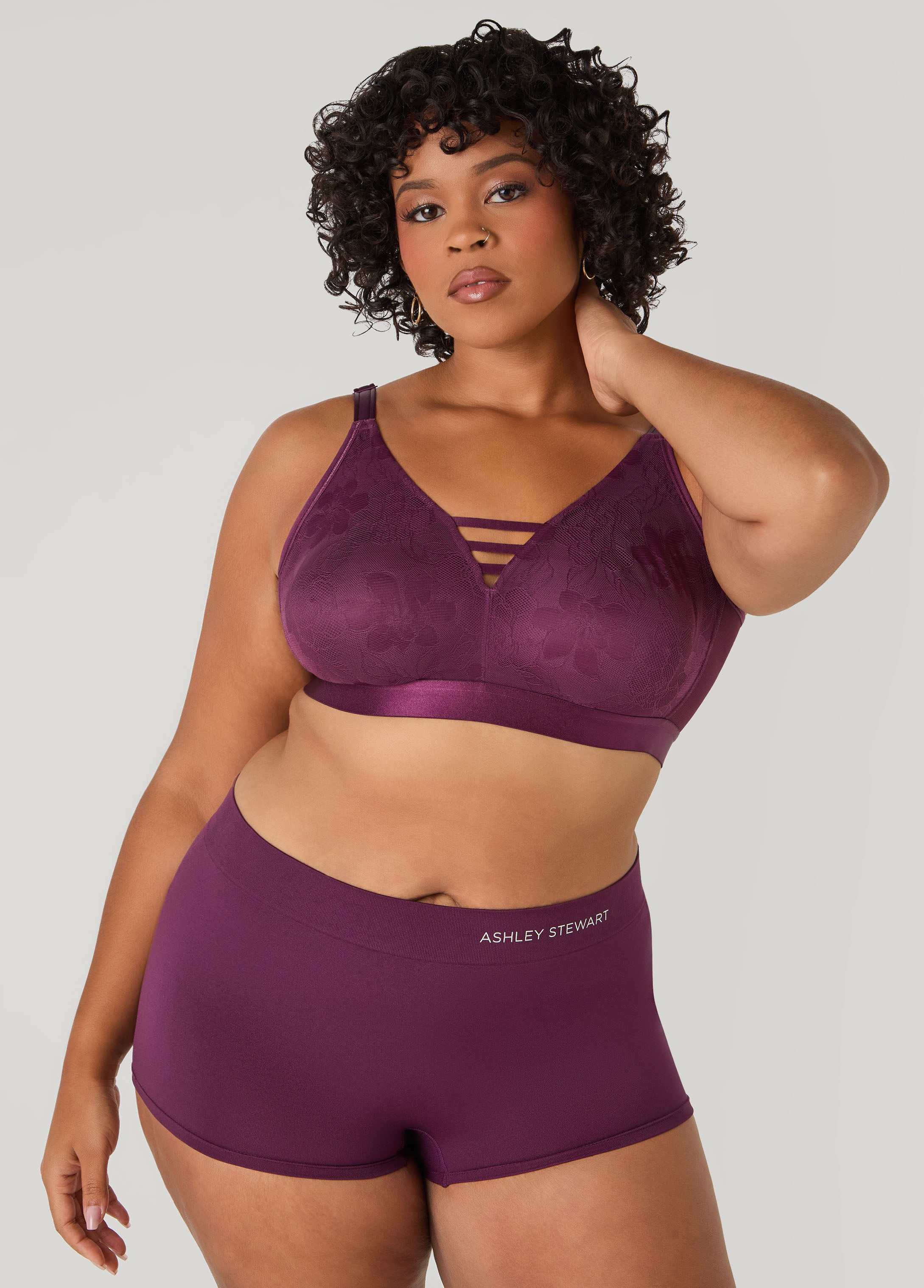 Plus Size Lattice Trimmed Wireless Lace Bra