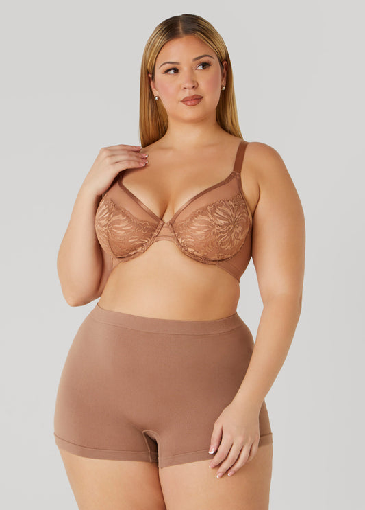 Lace Paneled Mesh Underwire Bra