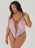 Heart Print Crotchless Bodysuit