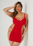Plus Size Caged Mesh Paneled Chemise Set