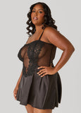 Floral Lace And Satin Babydoll Set