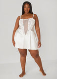 Plus Size Floral Lace And Satin Babydoll Set