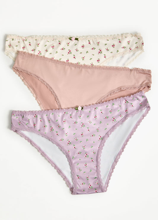 3 Pack Lace Trimmed Bikini Panties