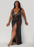 Plus Size Mesh And Lace Lingerie Gown Set