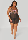 Plus Size Floral Embroidered Babydoll Set