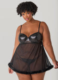 Plus Size Faux Fur And Sequin Babydoll Set