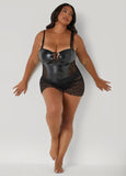 Faux Leather And Lace Bodysuit
