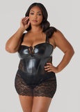 Plus Size Faux Leather And Lace Bodysuit