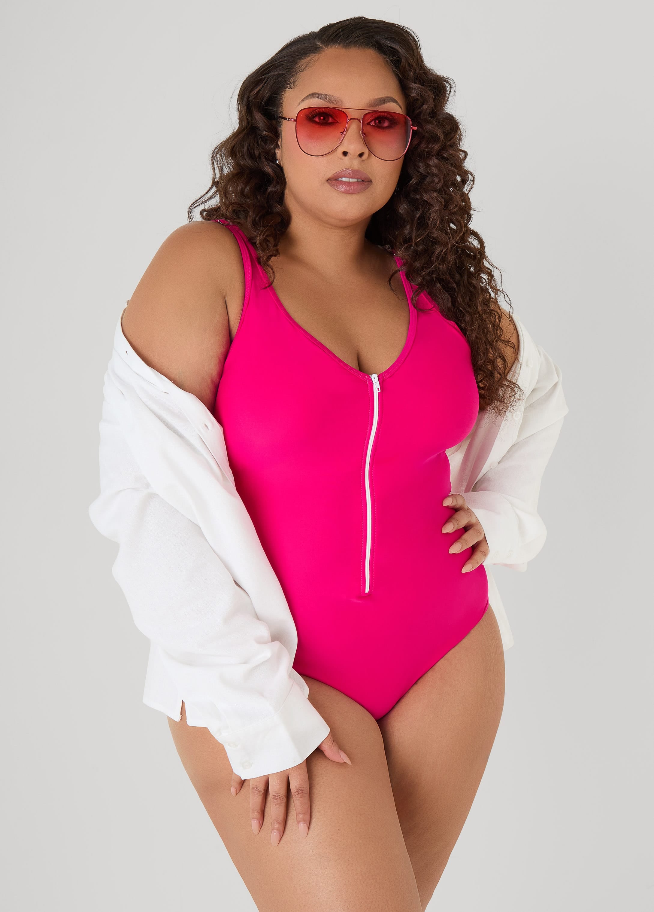 【SNIDEL】 swim wear pink Zip Front Swimsuit – Ashley Stewart