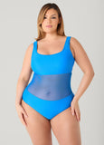 Mesh Paneled V Back Swimsuit