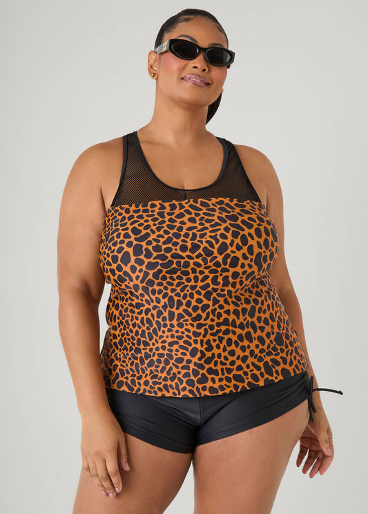 Mesh Paneled Animal Tankini Set