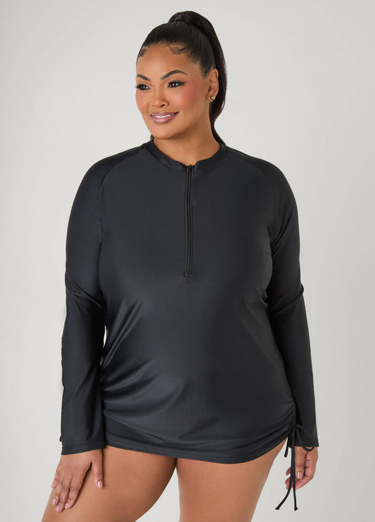 Drawstring Zip Front Cover Up