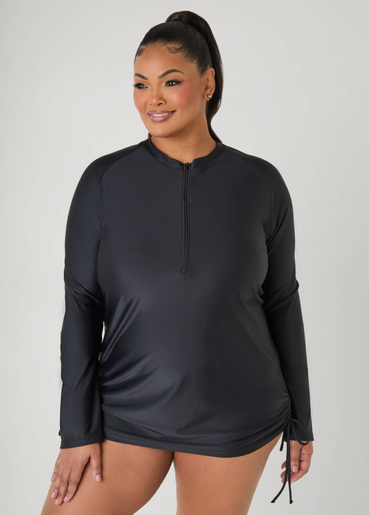 Drawstring Zip Front Cover Up