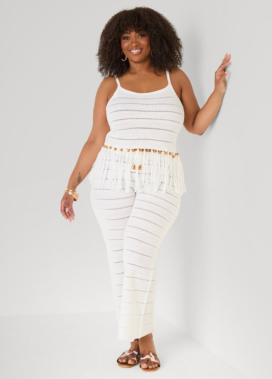 Beaded Fringe Crochet Coverup Set