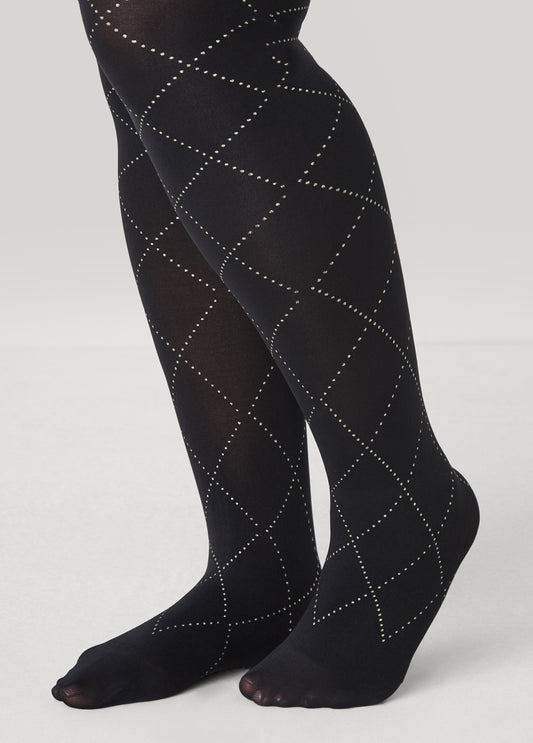 Plus Size Glittered Checked Opaque Tights