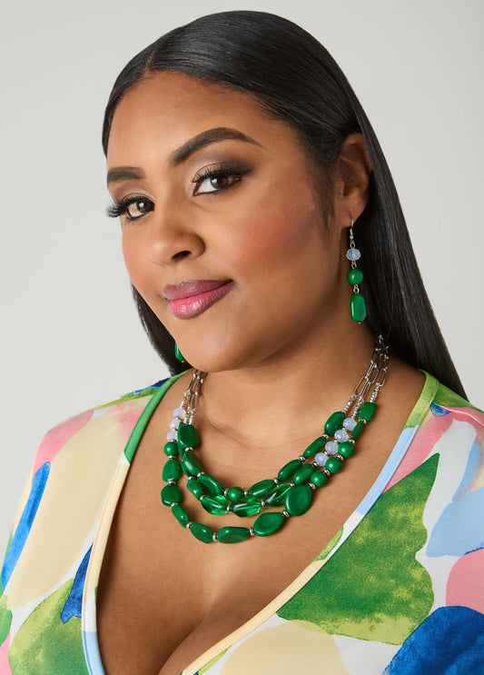 Layered Marbled Stone Necklace Set