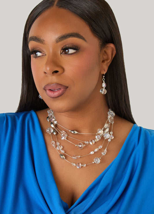 Silver Tone Bead Necklace Set
