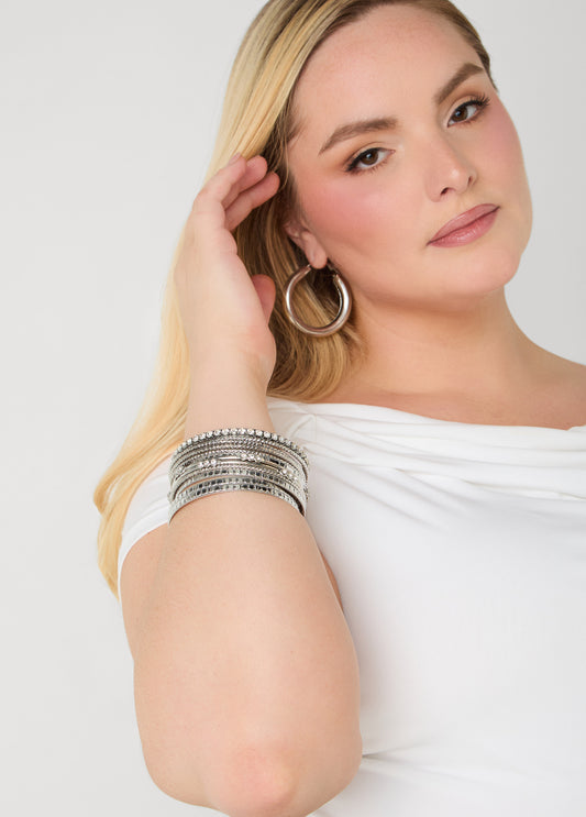 Set Of 13 Silver Tone Bangles