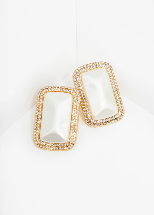 Faux Pearl Crystal Clip On Earrings