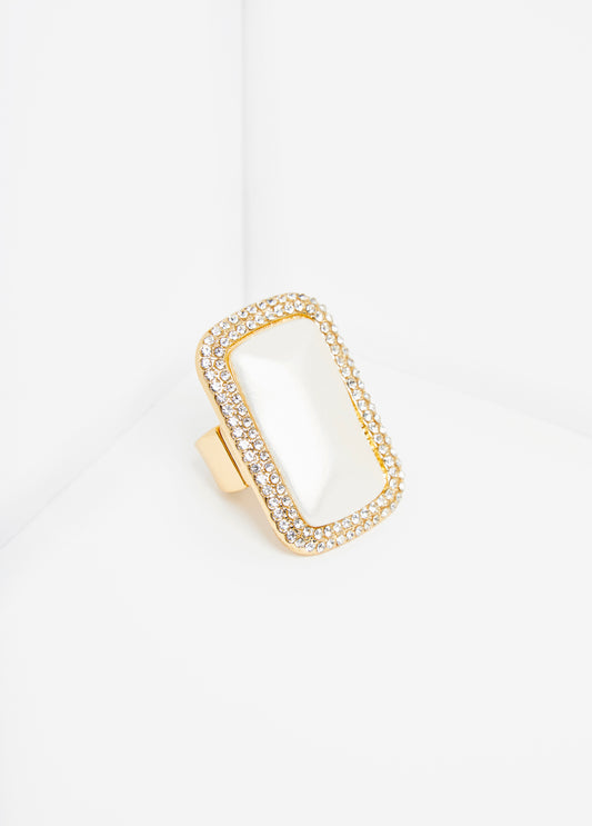 Faux Pearl And Crystal Stretch Ring