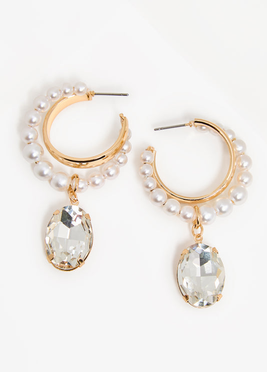 Crystal Drop Faux Pearl Earrings