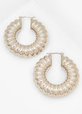 Ribbed Silver Tone Hoop Earrings