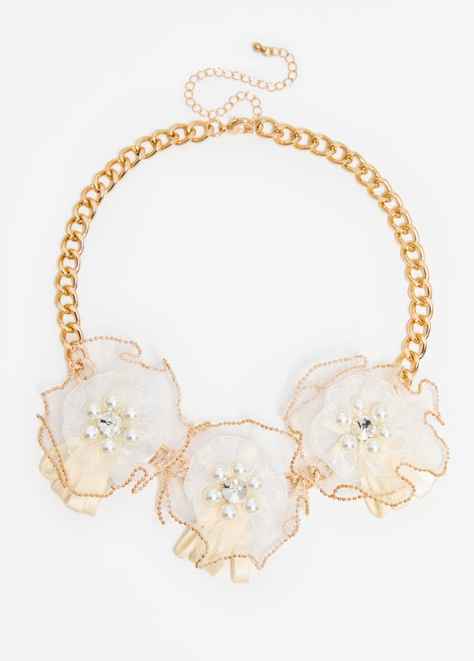 Embellished Tulle Rosette Necklace