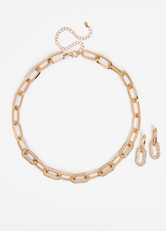 Crystal Gold Link Necklace Set